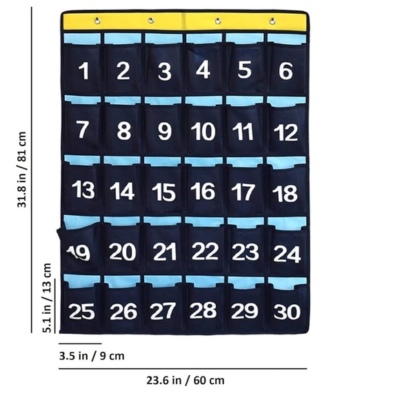 Blue and Yellow Numbered Classroom Phone Organizer Storage Over Door Organizer - Picture 3 of 4